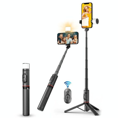 Bastone selfie treppiede con luce girevole telecomando Bluetooth Q12s