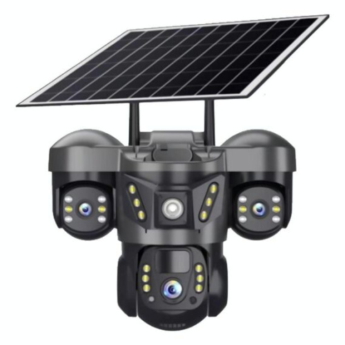 Telecamera Sorveglianza Solare Panoramica 6MP PTZ Multi-Obiettivo 4G Nera