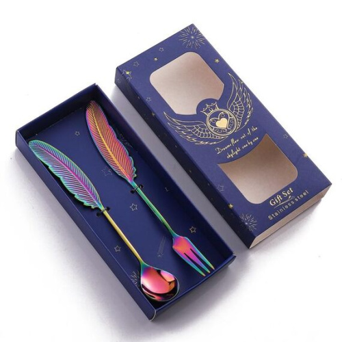 Stoviglie letterarie forchetta cucchiaio acciaio inox 304 scatola blu 2 in 1