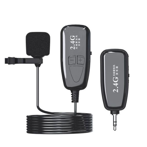 Microfono lavalier wireless Bluetooth 2.4G con cancellazione rumore nero