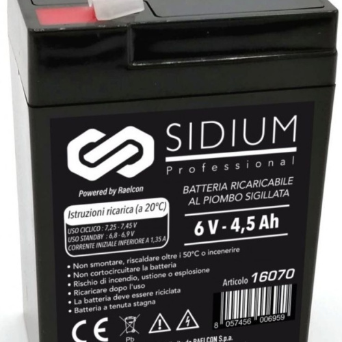 Batteria Ricaricabile al Piombo 6V 4.5AH - Sidium